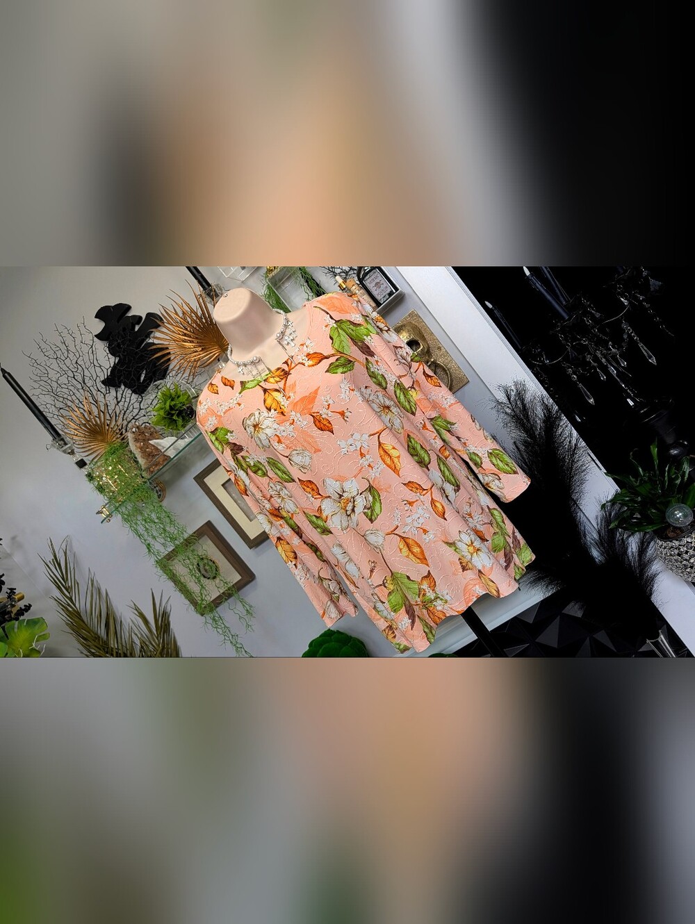 JM Collection Embroidered Peach Floral Top LG